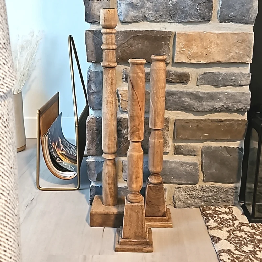 Rustic Wooden Pedestal Columns - Brown Home Accent